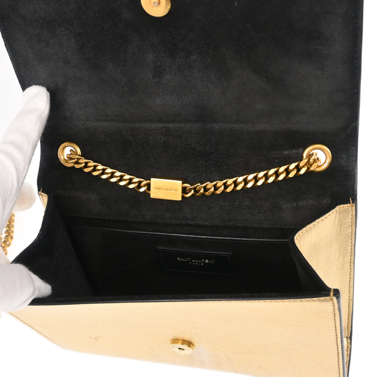 Saint Laurent 2018 Gold Leather Kate WOC Shoulder Wallet Bag