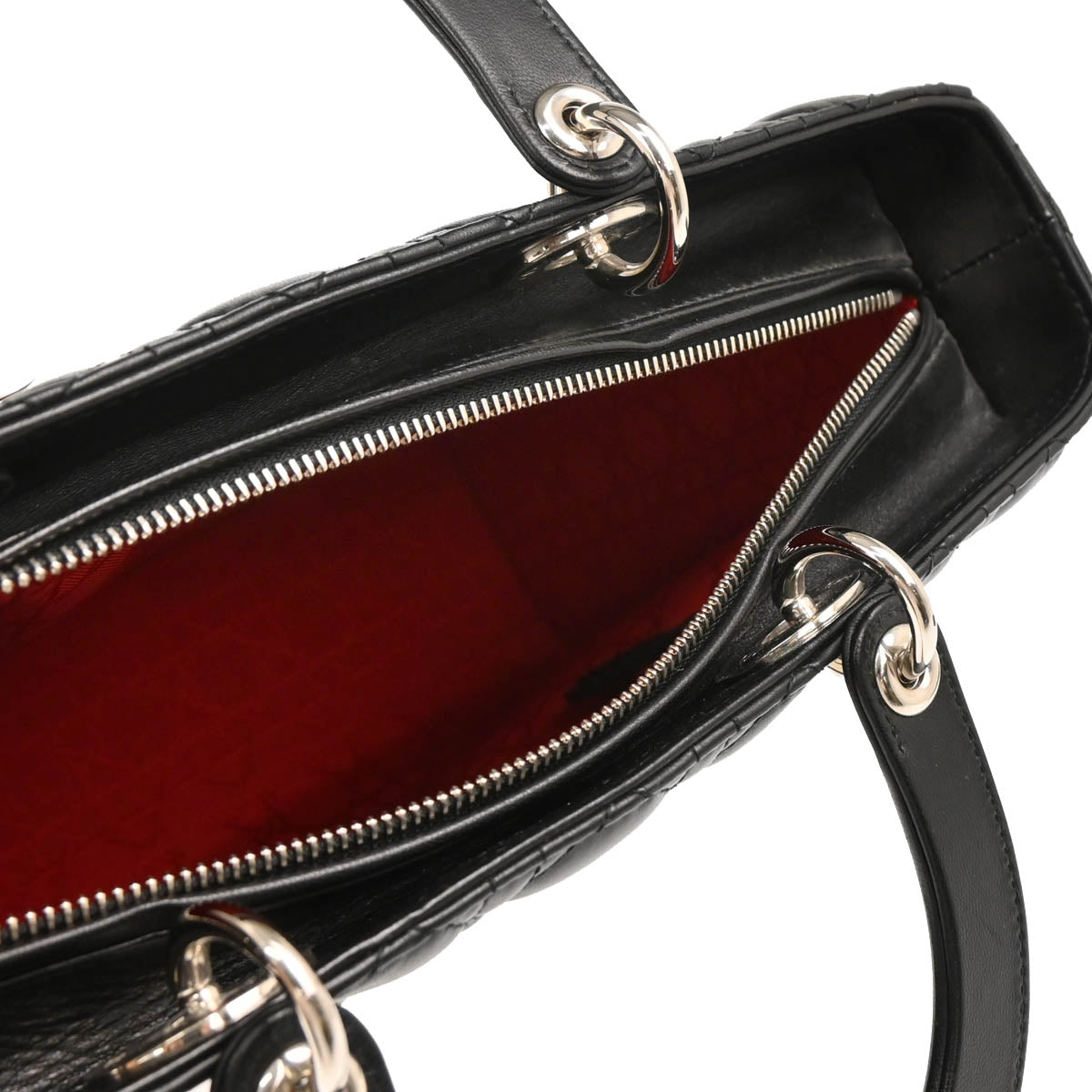 Christian Dior 2017 Black Lambskin Large Lady Dior Cannage 2way Handbag