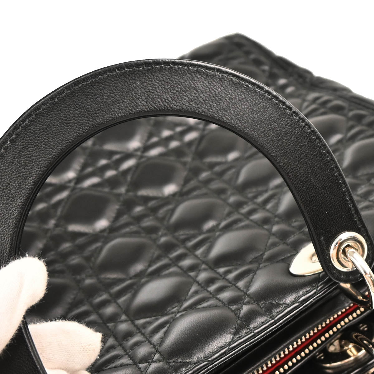 Christian Dior 2017 Black Lambskin Large Lady Dior Cannage 2way Handbag