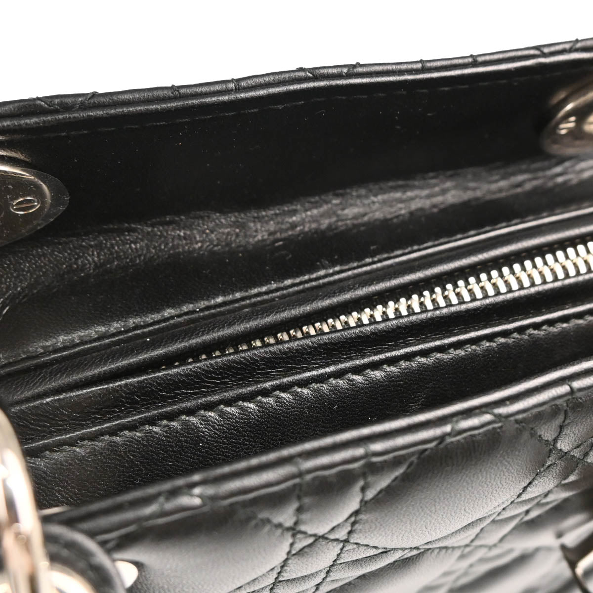 Christian Dior 2017 Black Lambskin Large Lady Dior Cannage 2way Handbag