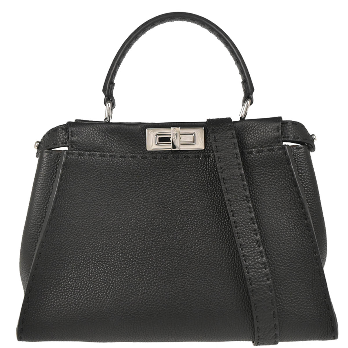 Fendi Black Leather Peekaboo 2way Shoulder Handbag