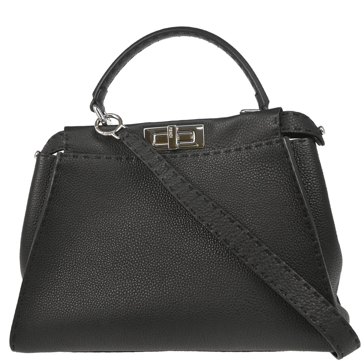 Fendi Black Leather Peekaboo 2way Shoulder Handbag