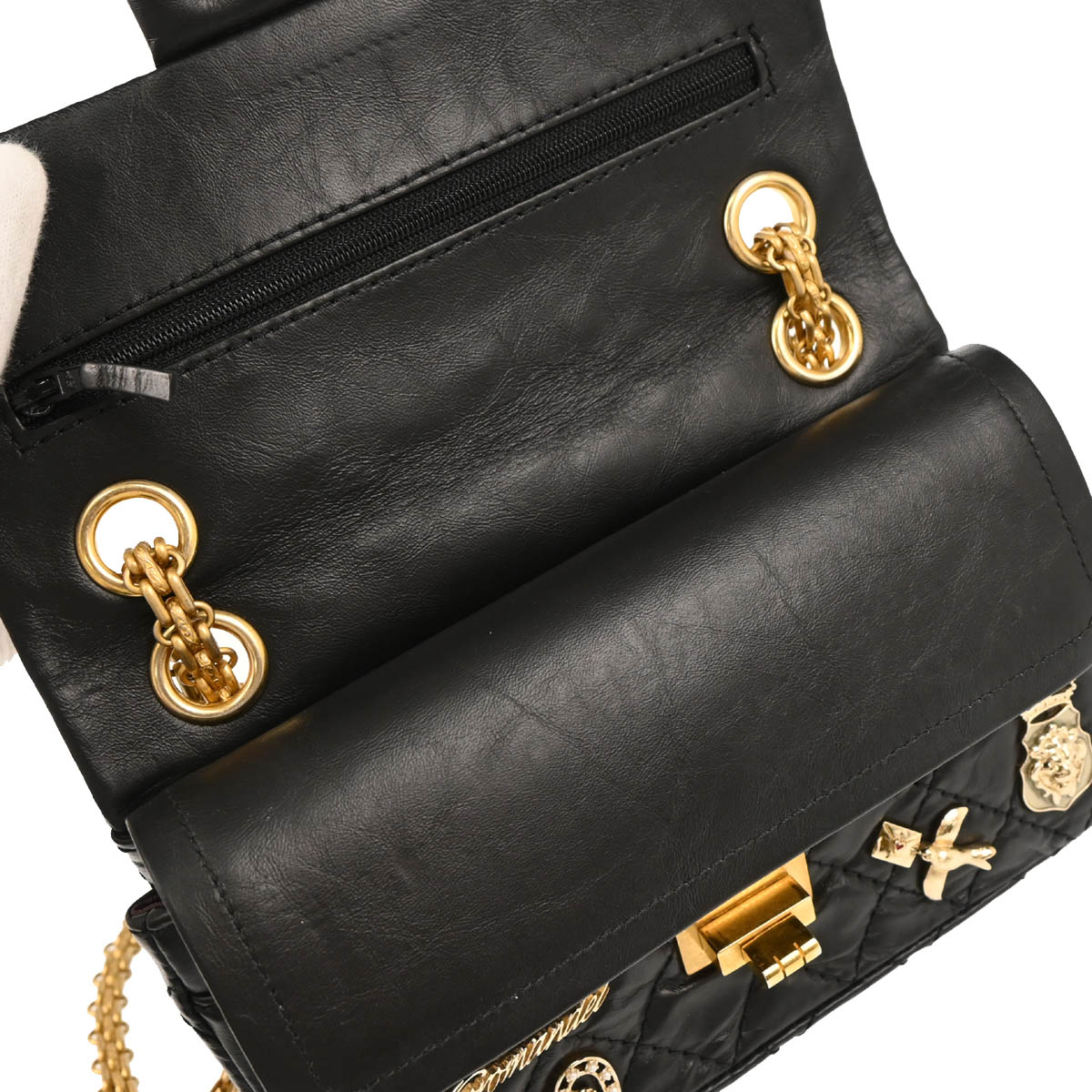 Chanel 2017-2018 Black Calfskin Lucky Charm 2.55 Classic Double Flap Shoulder Bag