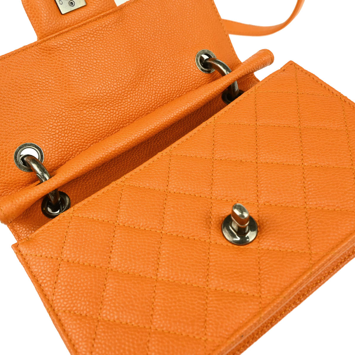 Chanel 2014-2015 Orange Caviar Retro Class 2way Shoulder Handbag