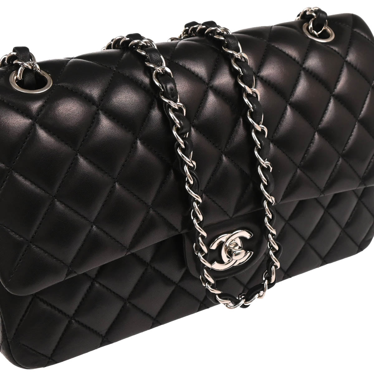 Chanel 2014-2015 Black Lambskin Medium Classic Double Flap Shoulder Bag