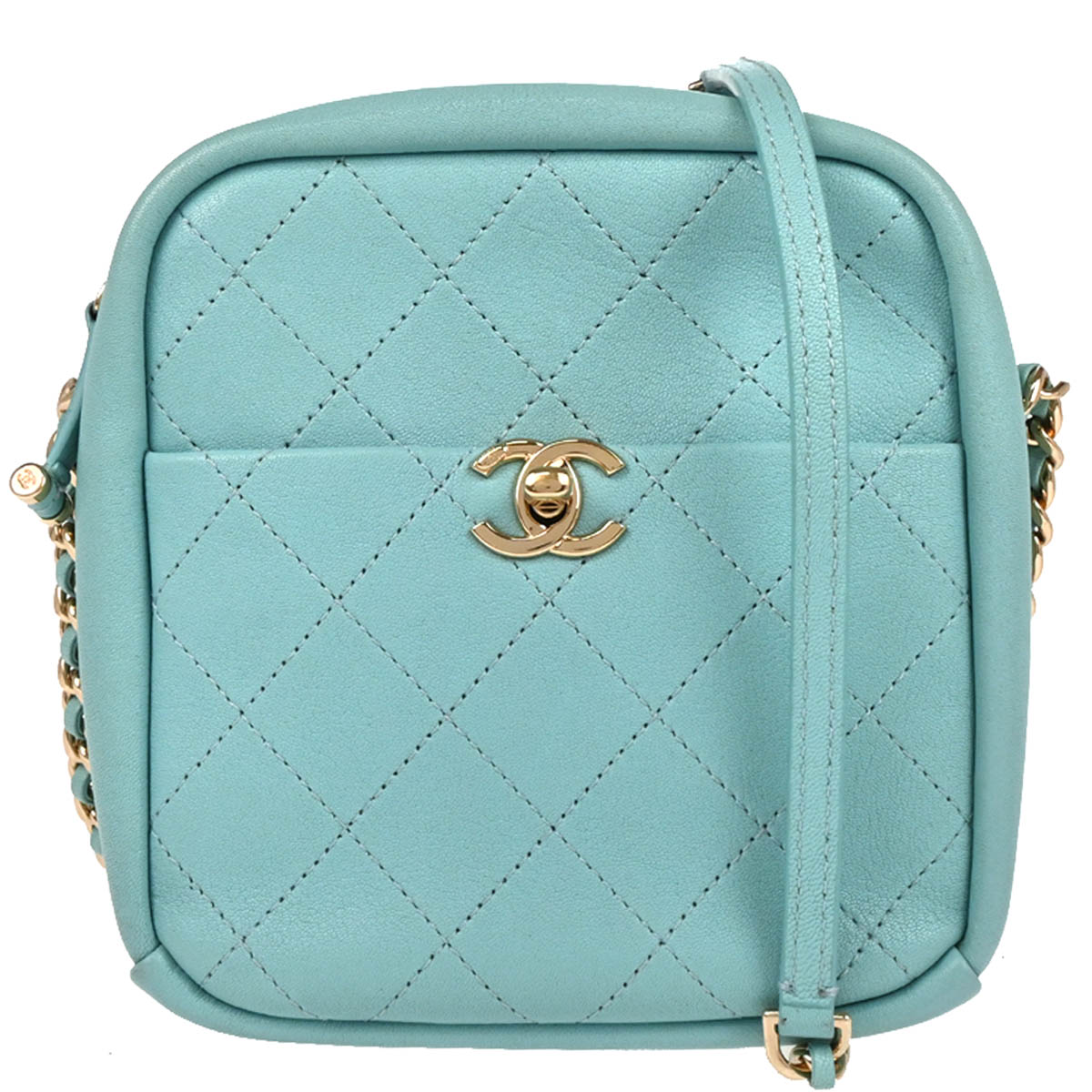 Chanel 2018-2019 Light Blue Goatskin Casual Trip North South Camera Bag
