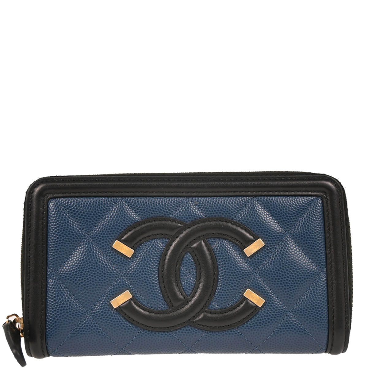 Chanel 2019 Blue Caviar Filigree Coin Purse Wallet
