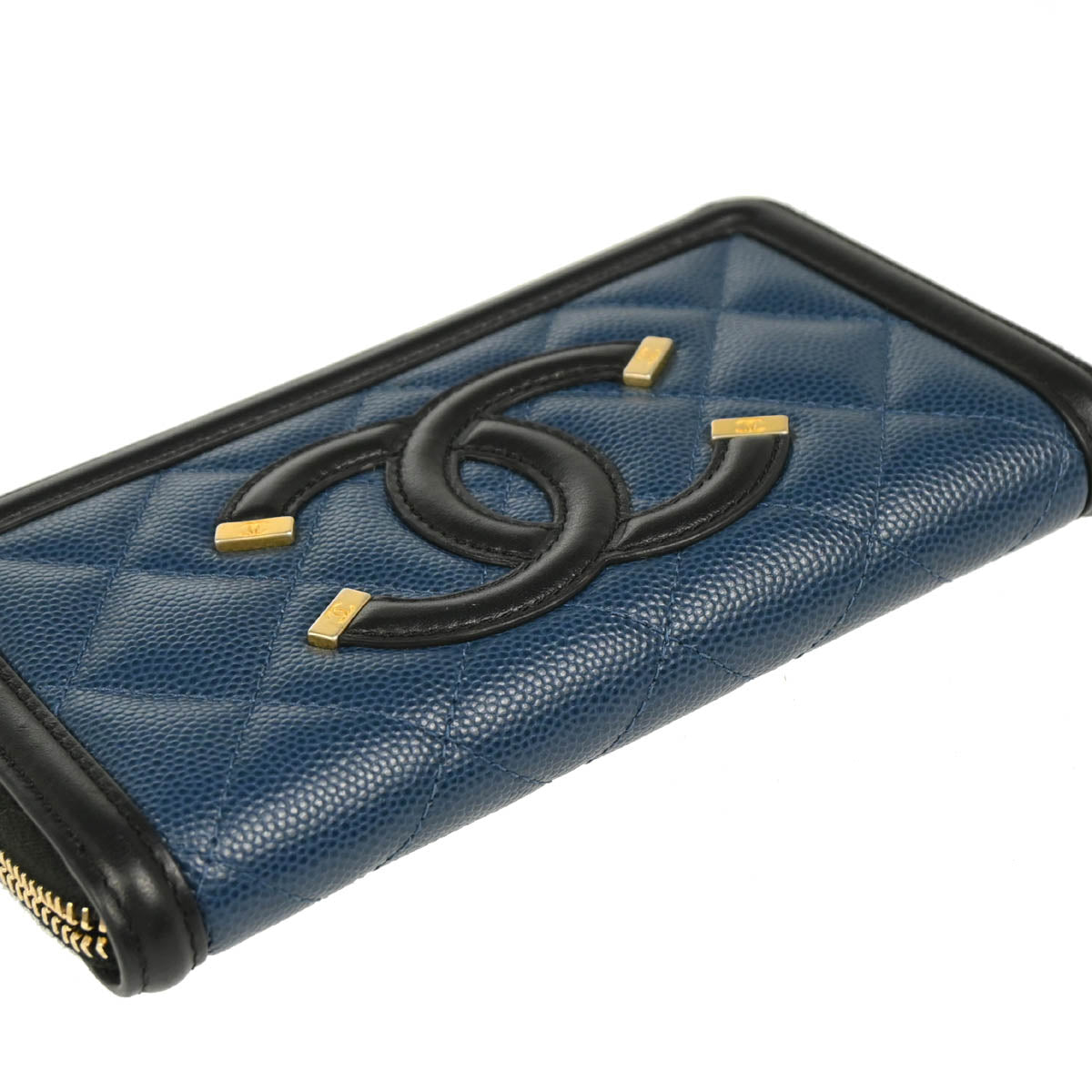 Chanel 2019 Blue Caviar Filigree Coin Purse Wallet