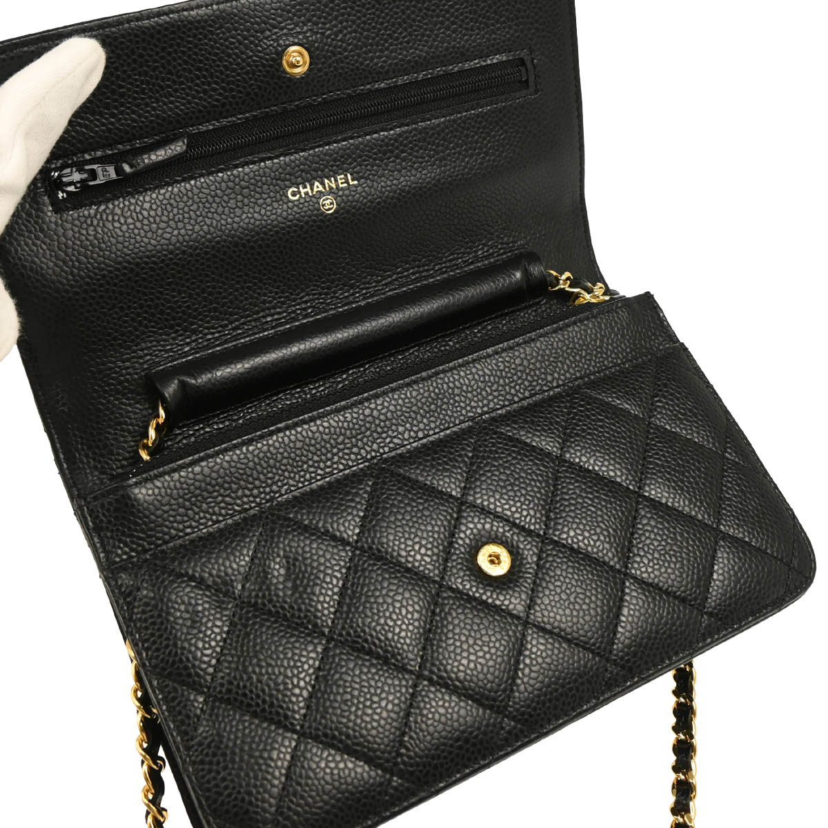 Chanel 2016-2017 Black Caviar Classic Chain On Wallet WOC