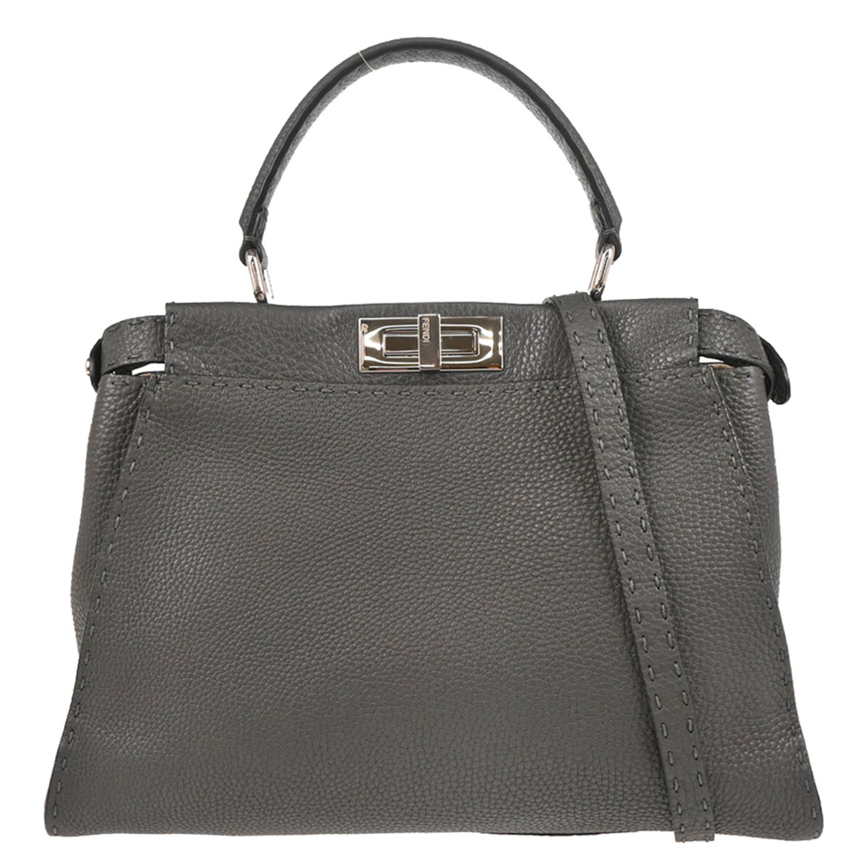 Fendi Gray Leather Peekaboo 2way Shoulder Handbag