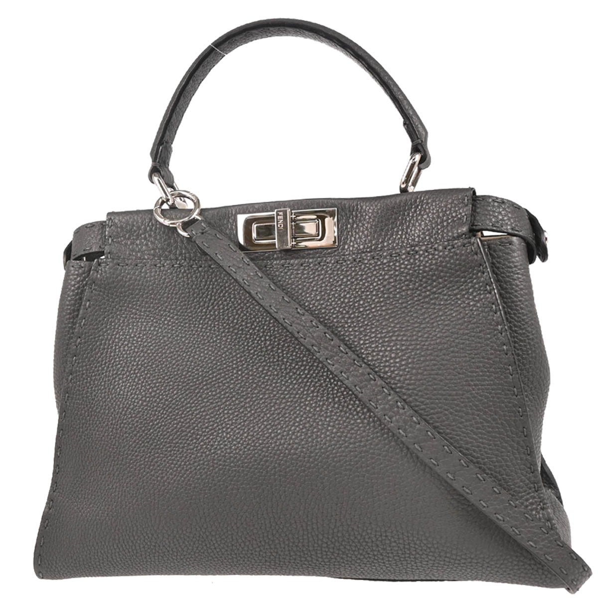 Fendi Gray Leather Peekaboo 2way Shoulder Handbag