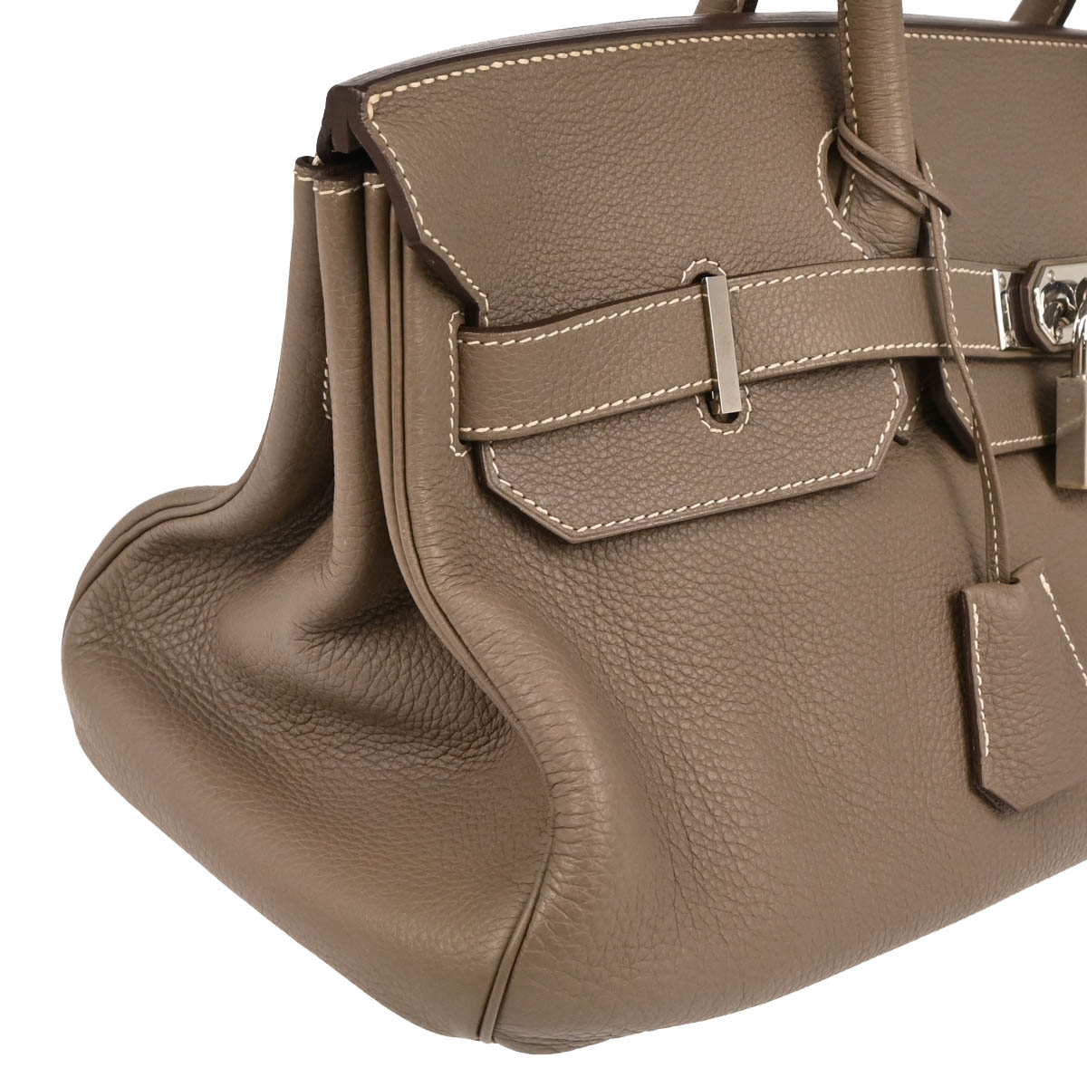 Hermes 2010 Etoupe Gray Taurillon Clemence Shoulder Birkin Handbag