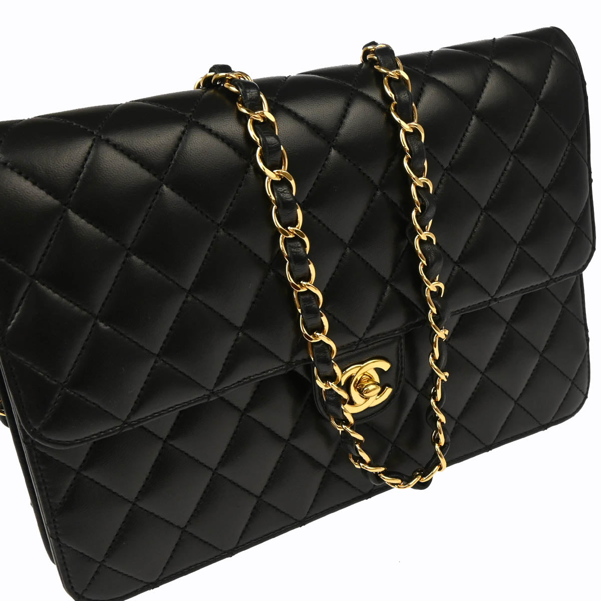 Chanel 2010-2011 Black Lambskin Turnlock Medium Half Flap Shoulder Bag