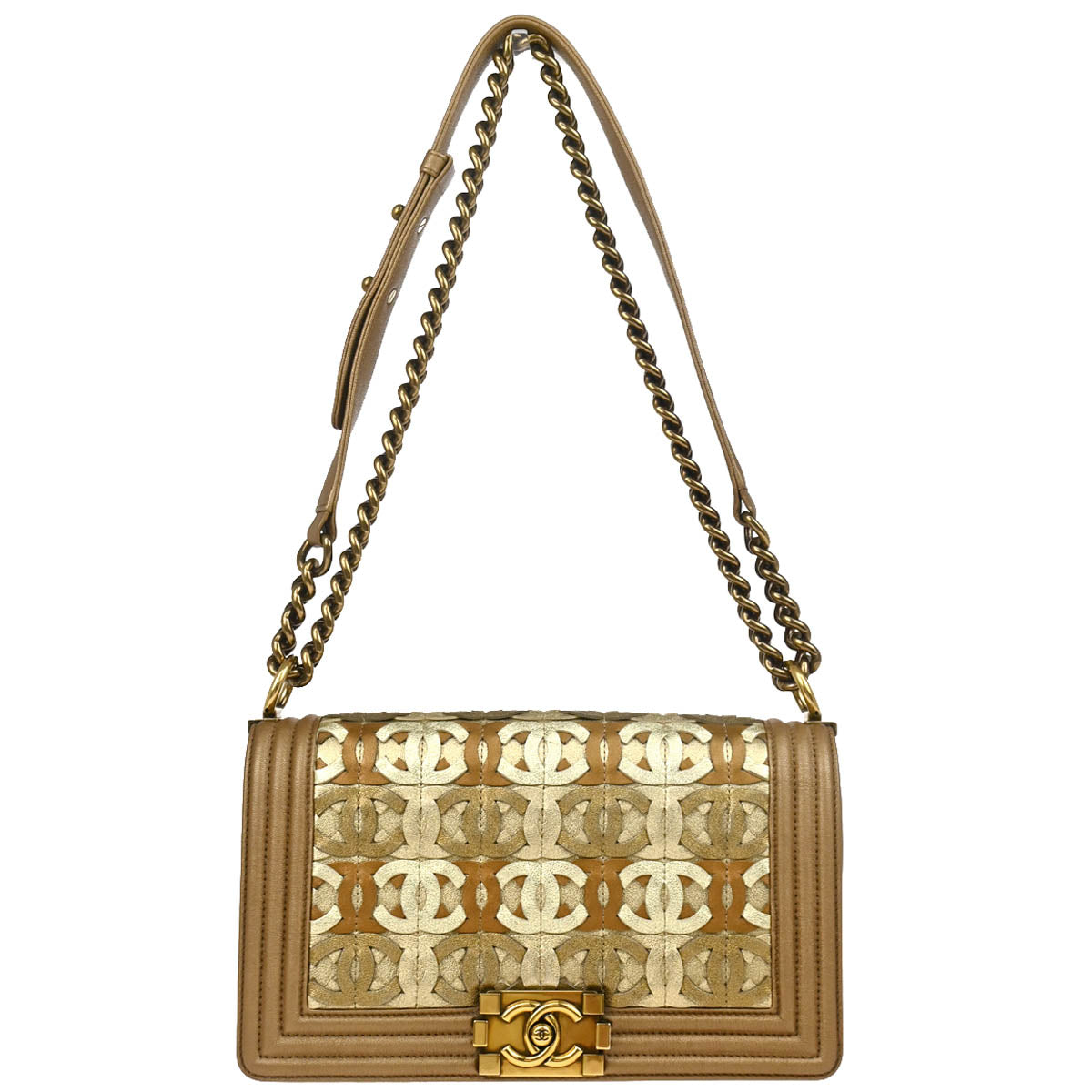 Boy Chanel 2014-2015 Gold Lambskin Medium Shoulder Bag