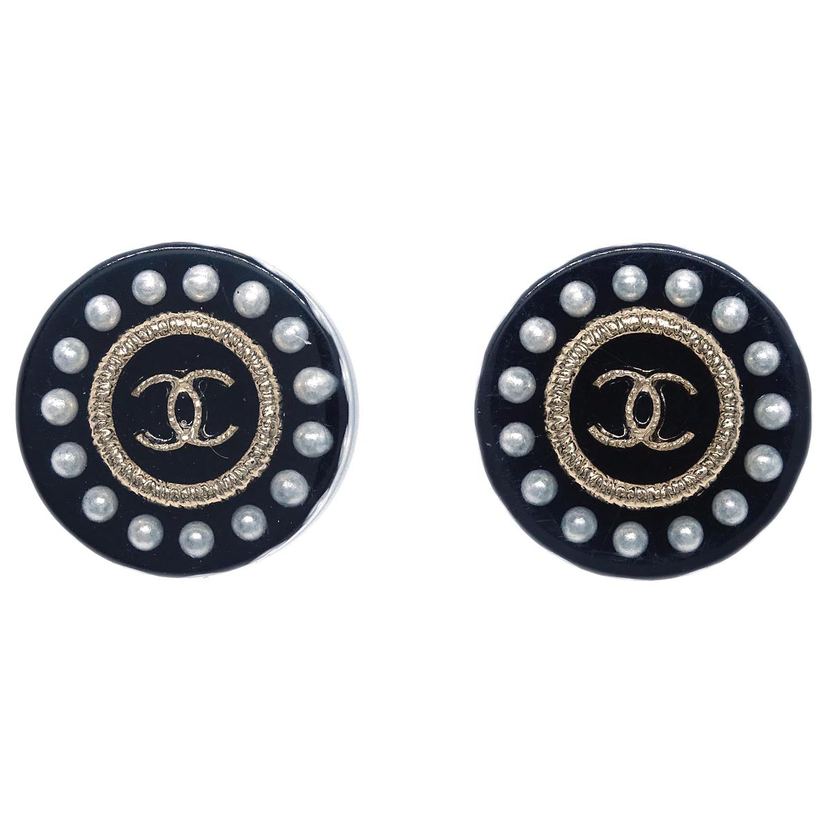 Chanel Button Piercing Earrings Black D18B