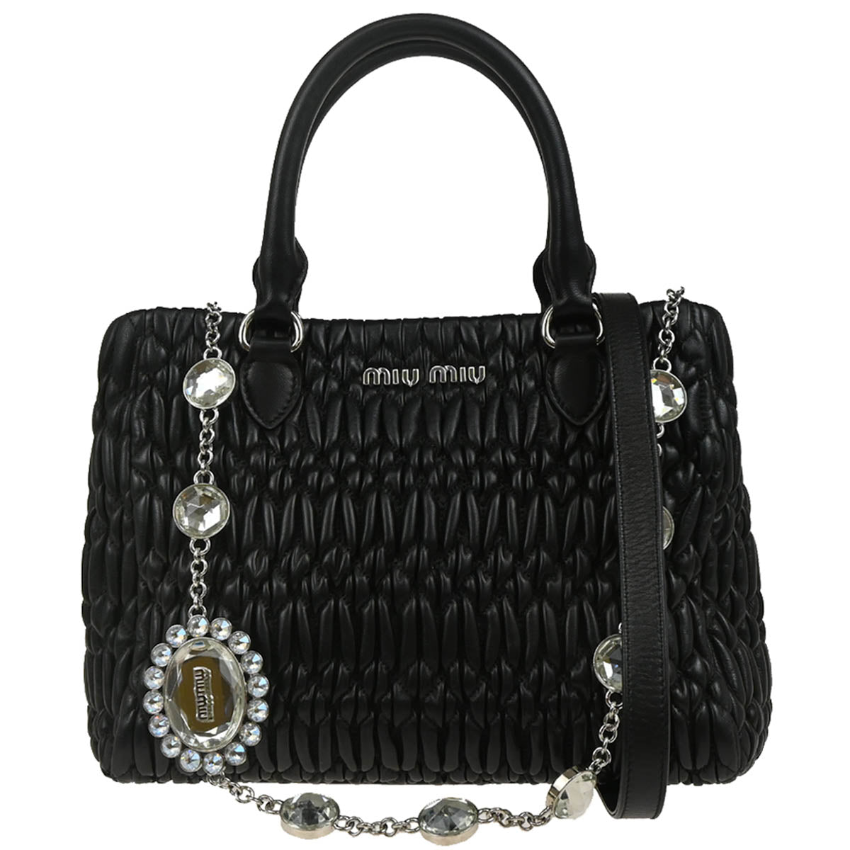 Miu Miu Black Lambskin Matelasse 2way Crystal Tote Handbag