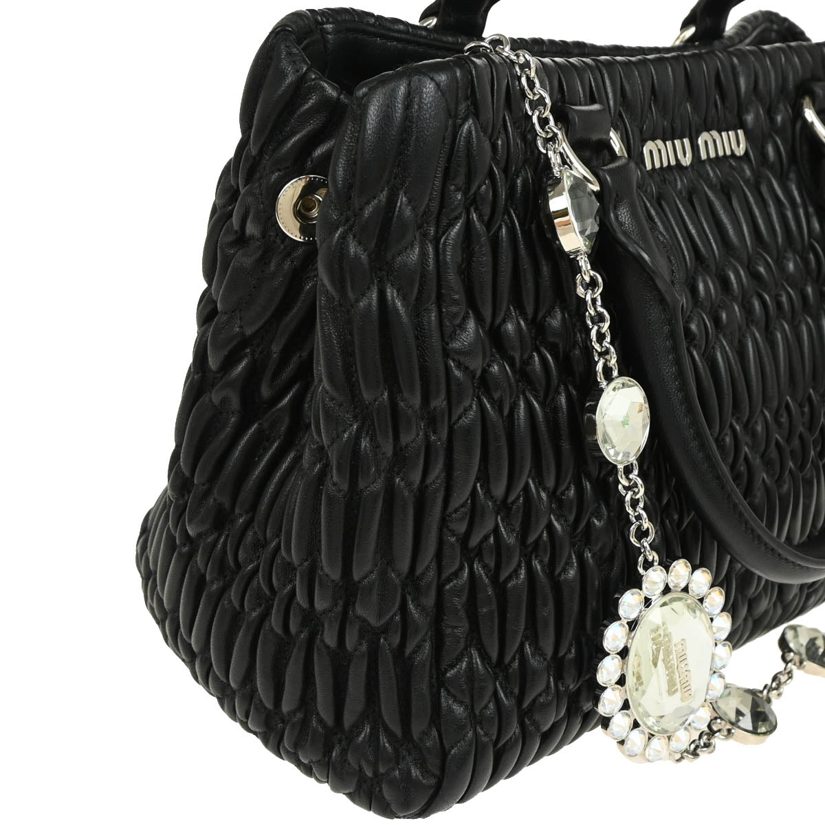 Miu Miu Black Lambskin Matelasse 2way Crystal Tote Handbag