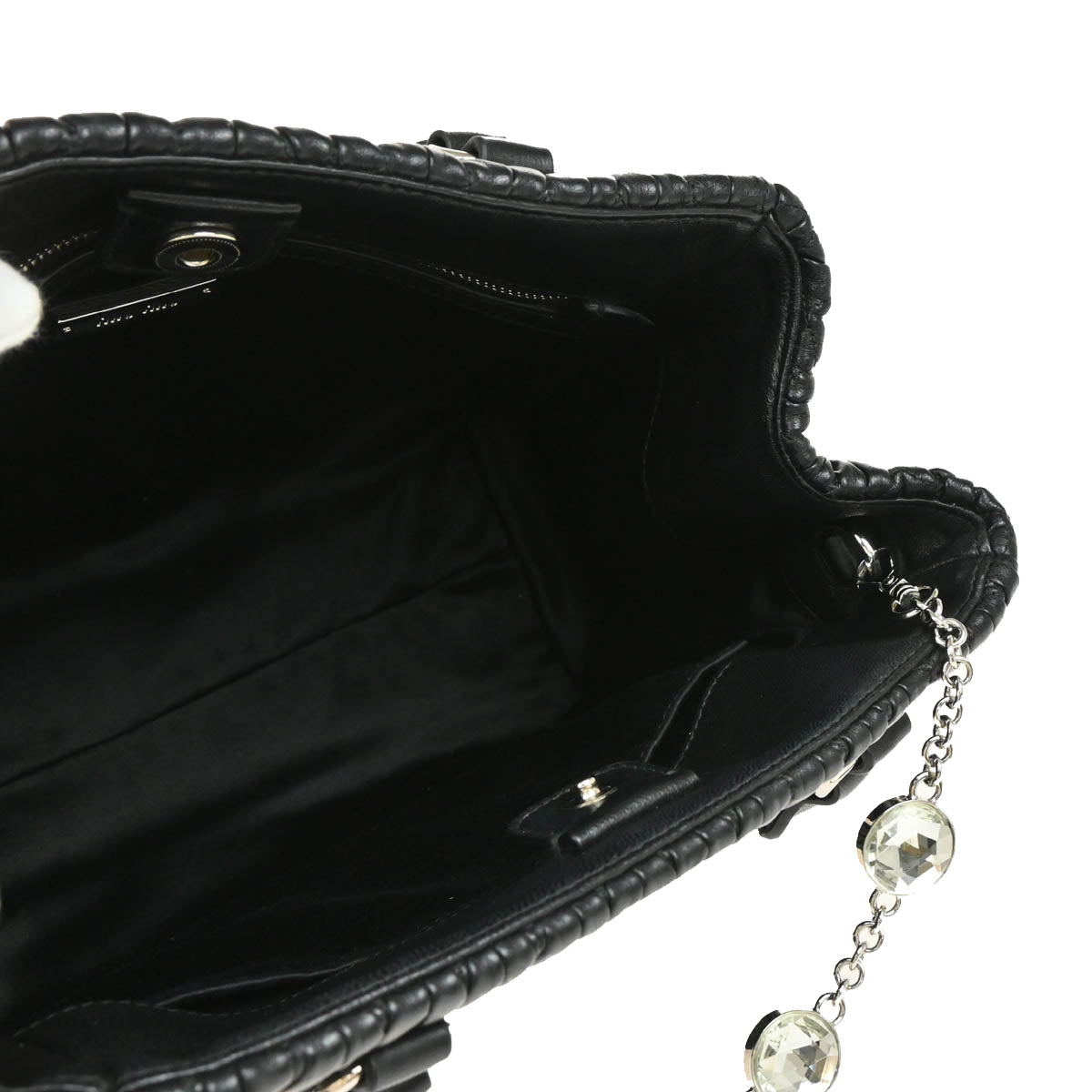Miu Miu Black Lambskin Matelasse 2way Crystal Tote Handbag