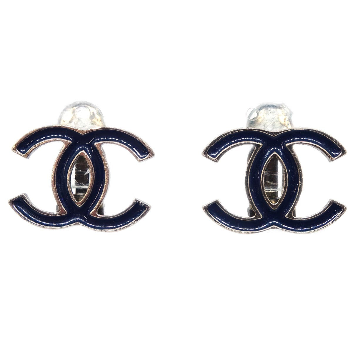 Chanel CC Black Earrings Clip-On Gold 10C