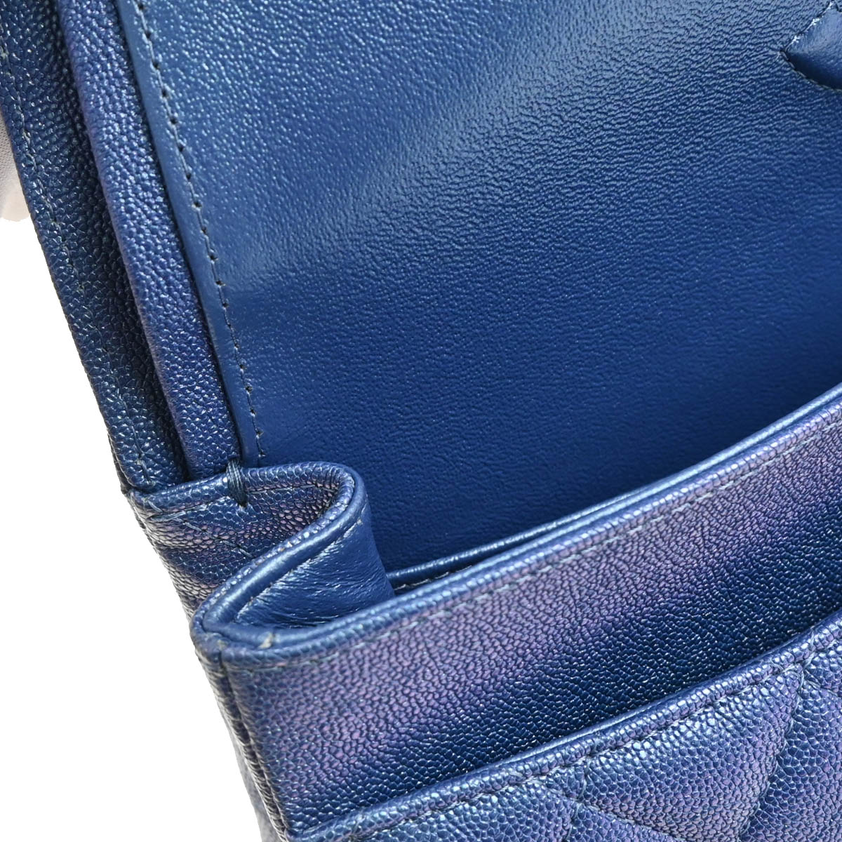 Chanel 2019 Metallic Blue Caviar Medium Classic Double Flap Shoulder Bag