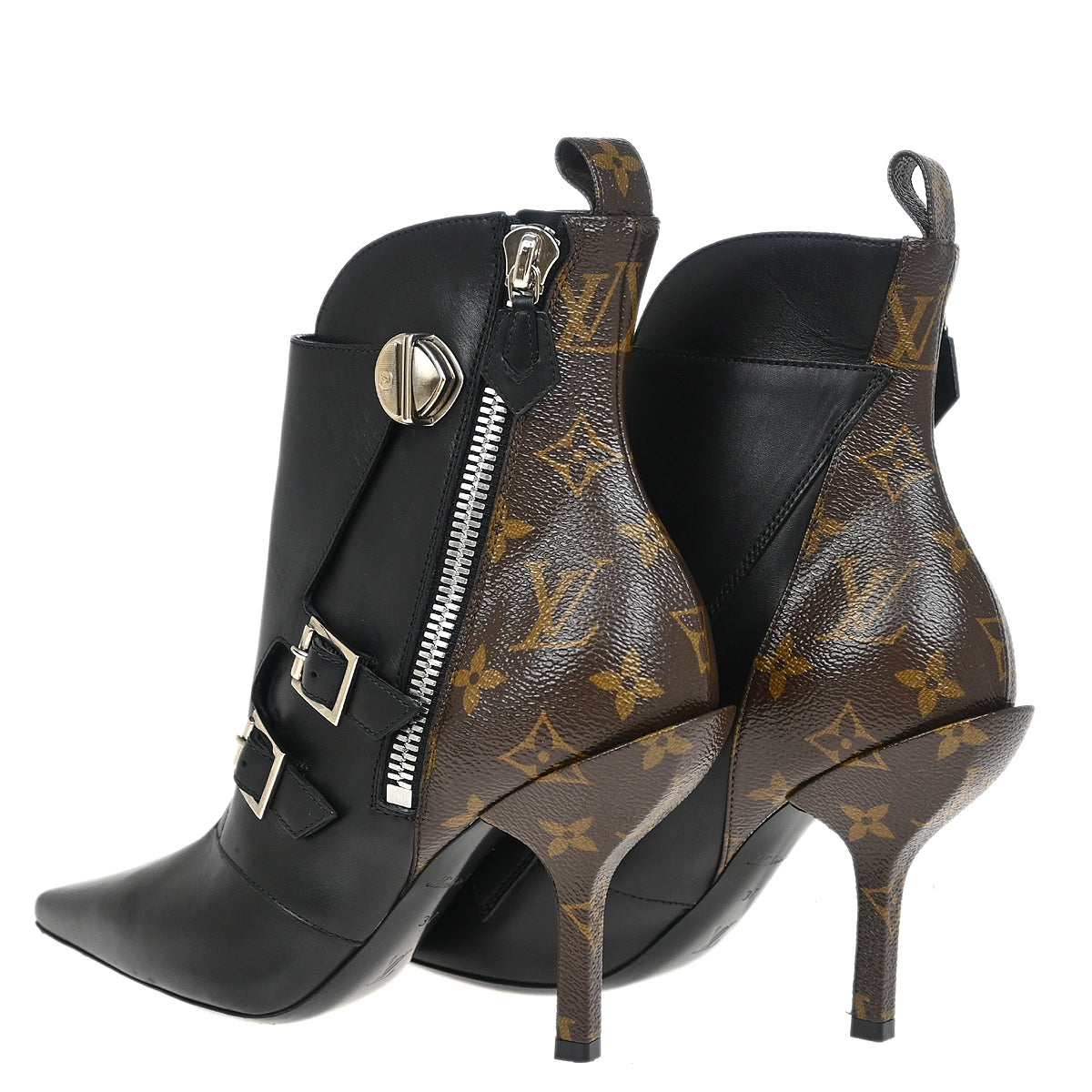 Louis Vuitton * Brown Black Monogram Shoes Boots #37