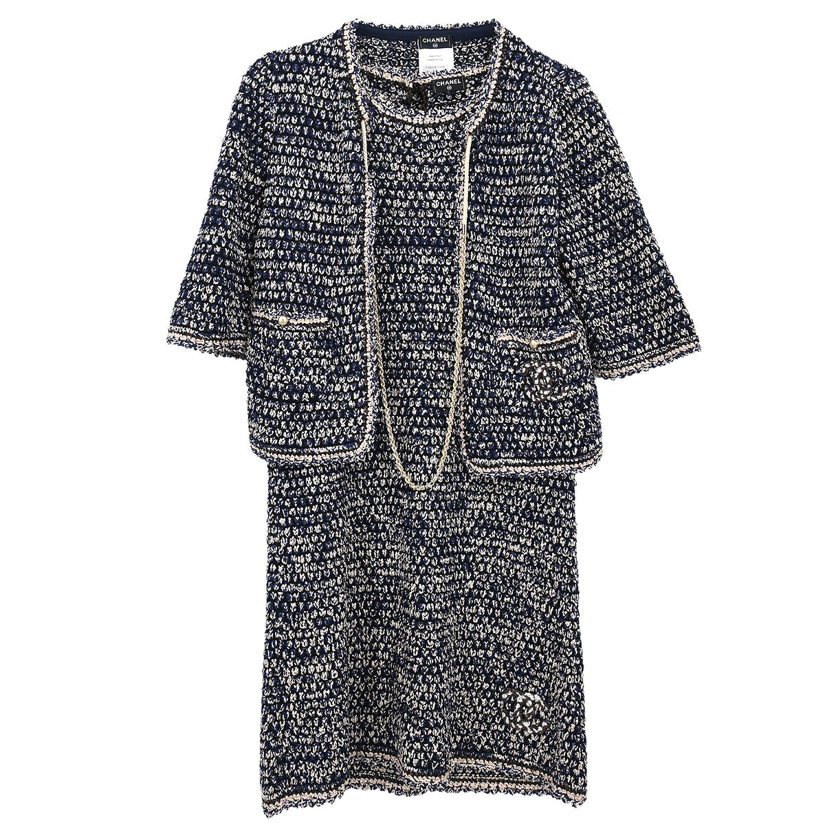 Chanel 2010 Setup Suit Jacket Sleeveless Dress Navy #34