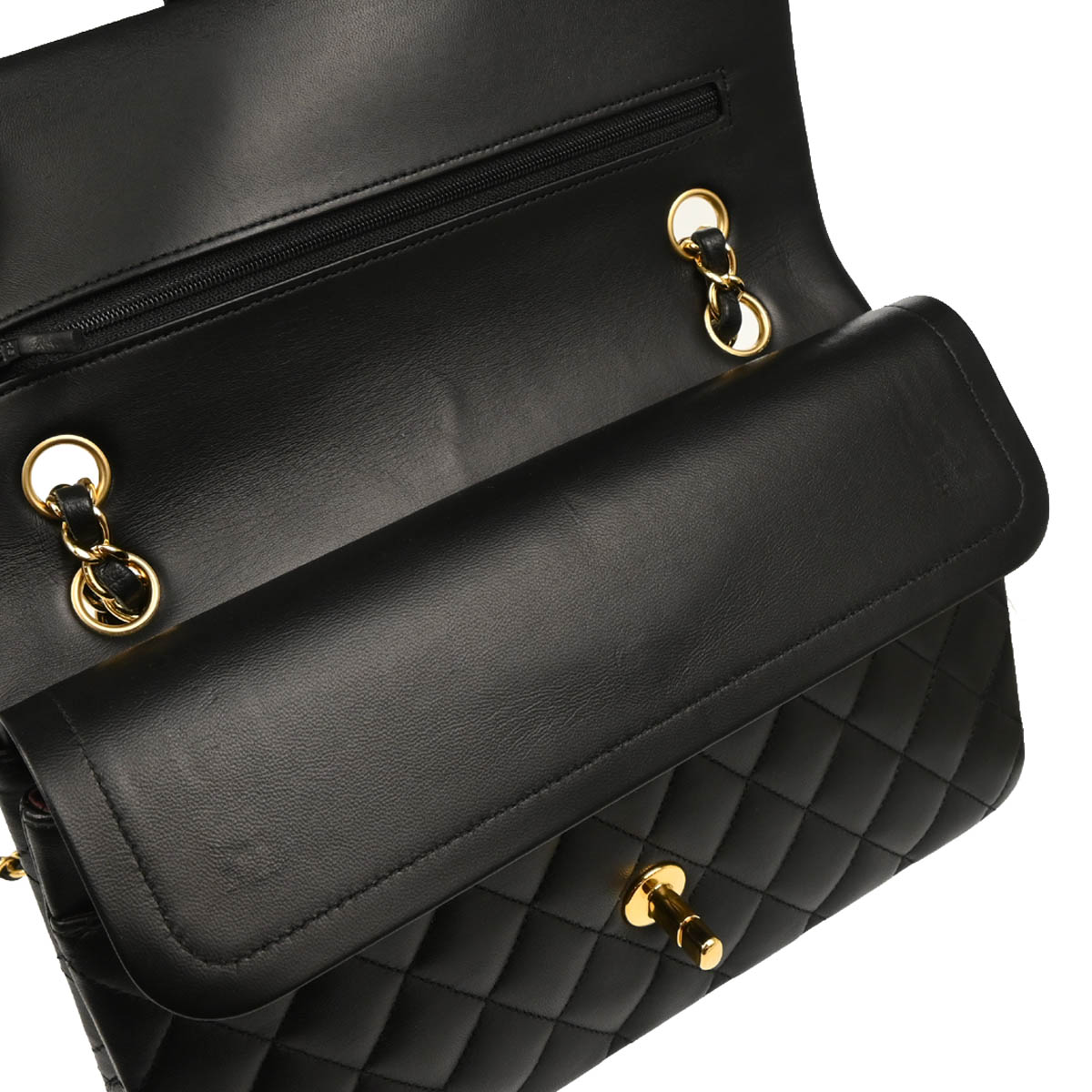 Chanel 2018 Black Lambskin Medium Classic Double Flap Shoulder Bag