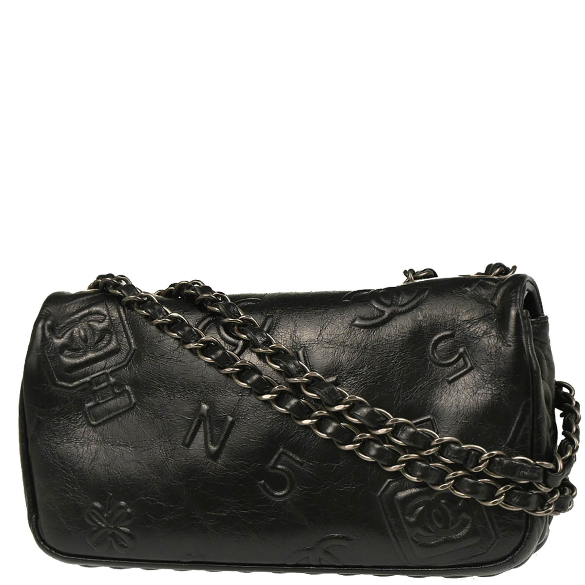 Chanel 2014 Black Embossed Calfskin Icon Small Shoulder Bag