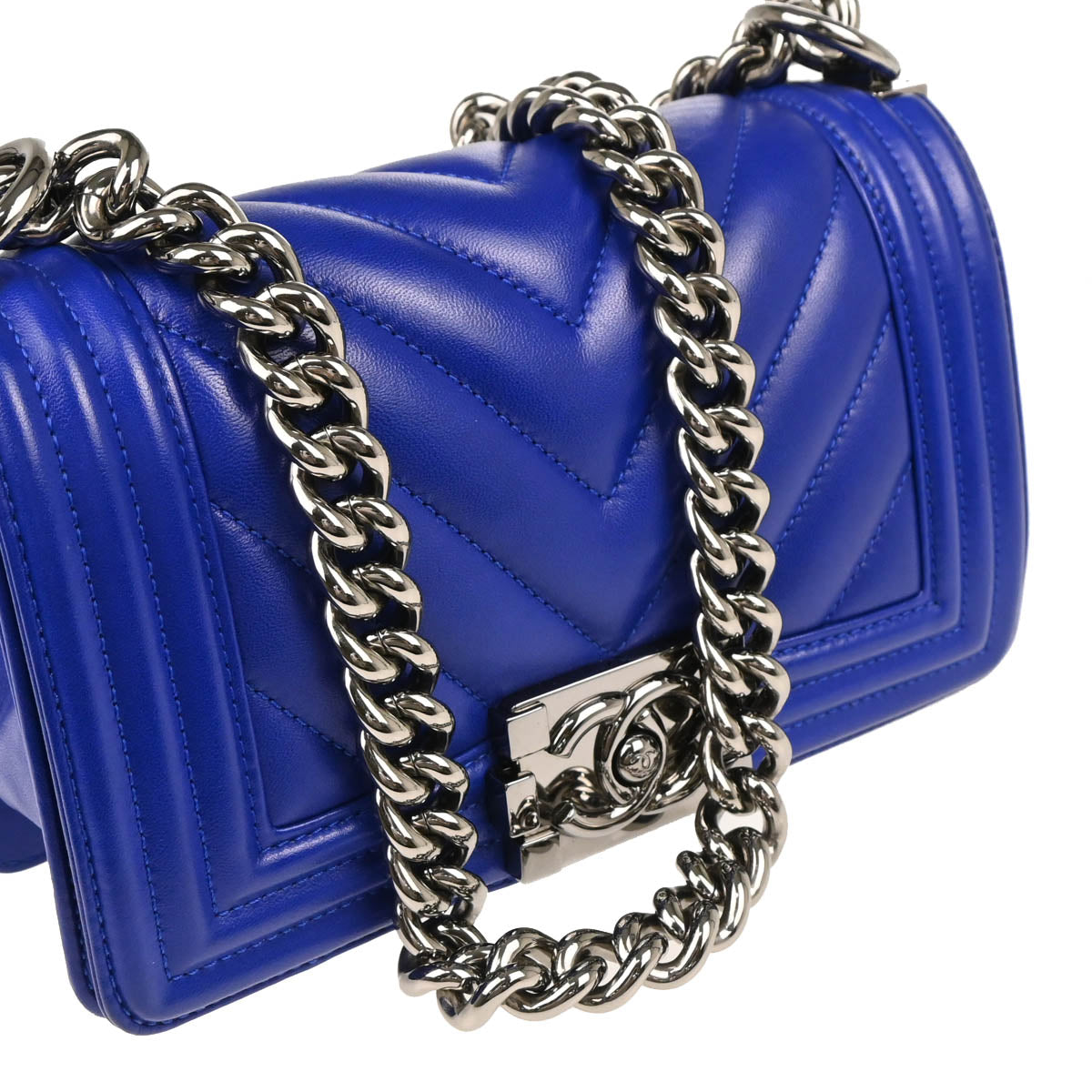 Boy Chanel 2017-2018 Blue Lambskin Chevron Small Chain Shoulder Bag