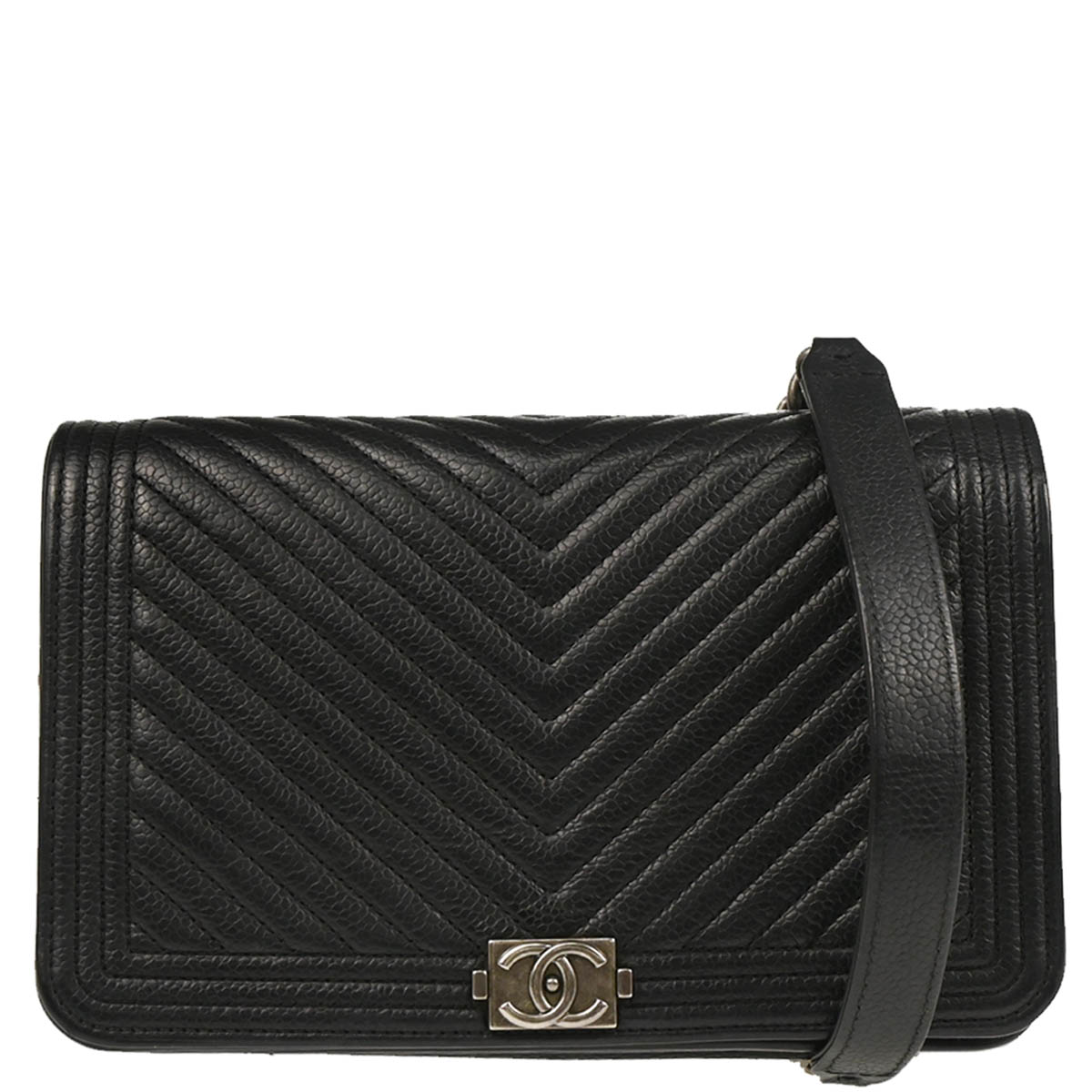 Boy Chanel 2019 Black Caviar Chevron Wallet on Chain WOC