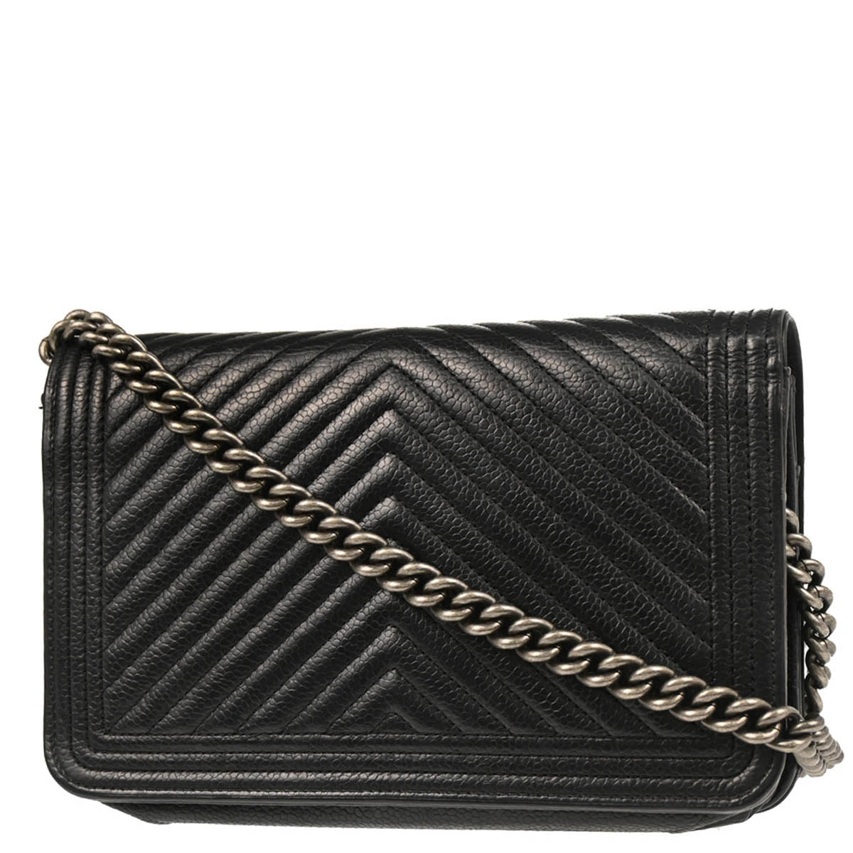 Boy Chanel 2019 Black Caviar Chevron Wallet on Chain WOC
