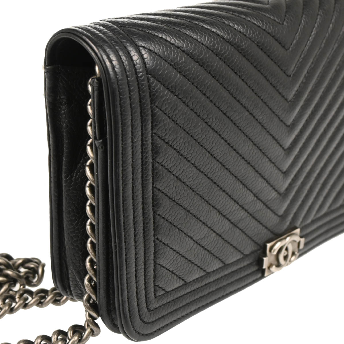 Boy Chanel 2019 Black Caviar Chevron Wallet on Chain WOC