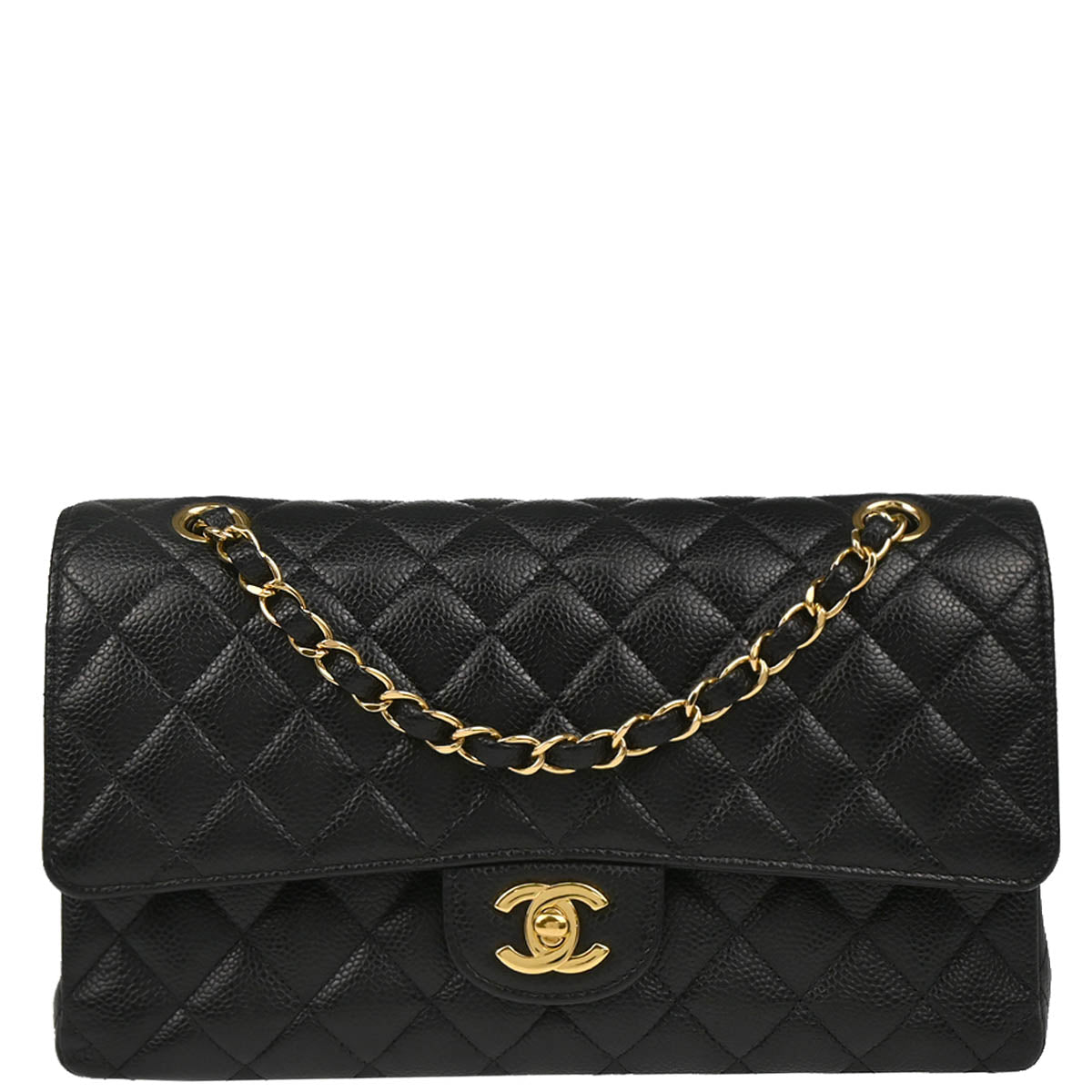 Chanel 2015-2016 Black Caviar Medium Classic Double Flap Shoulder Bag