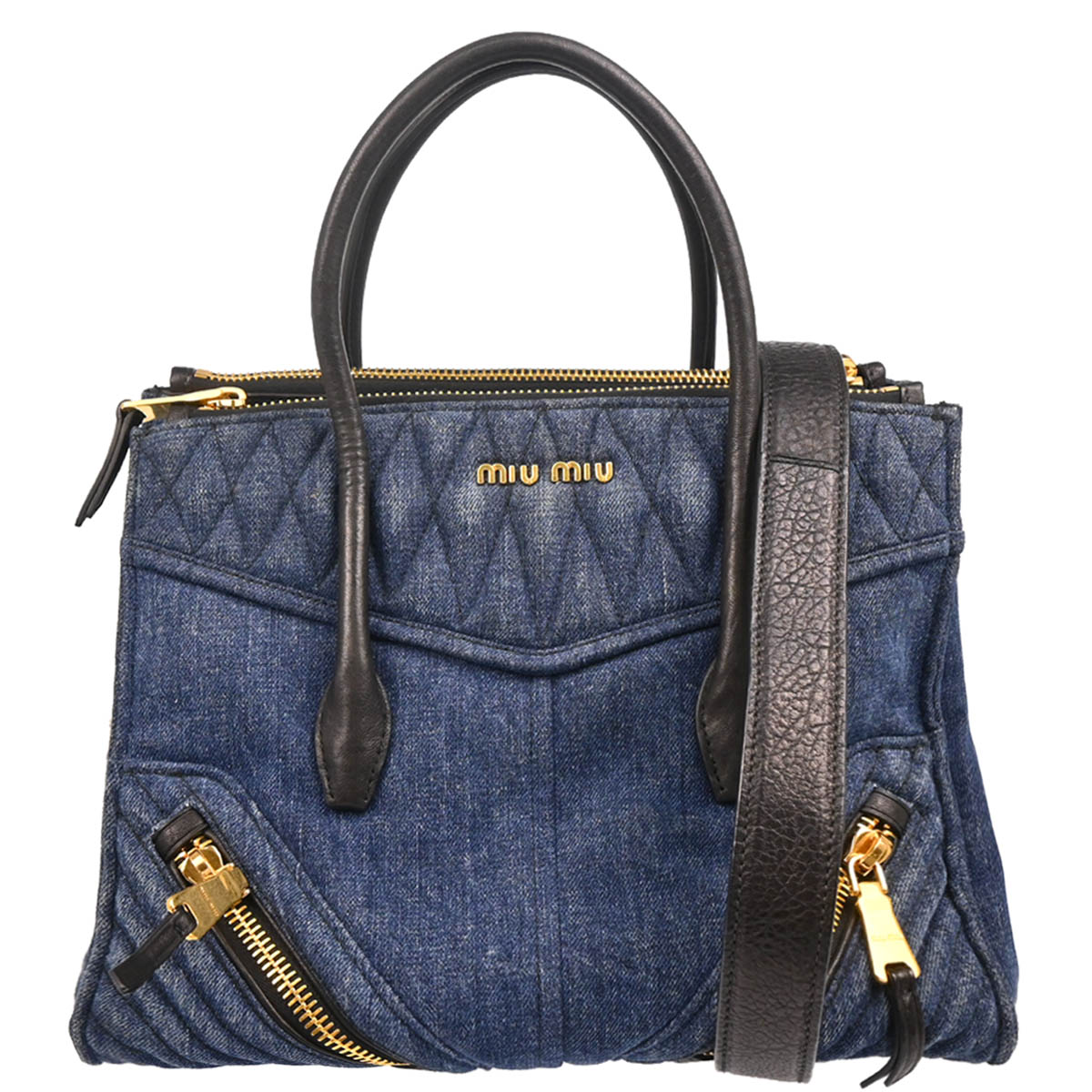 Miu Miu Blue Denim Biker 2way Shoulder Handbag