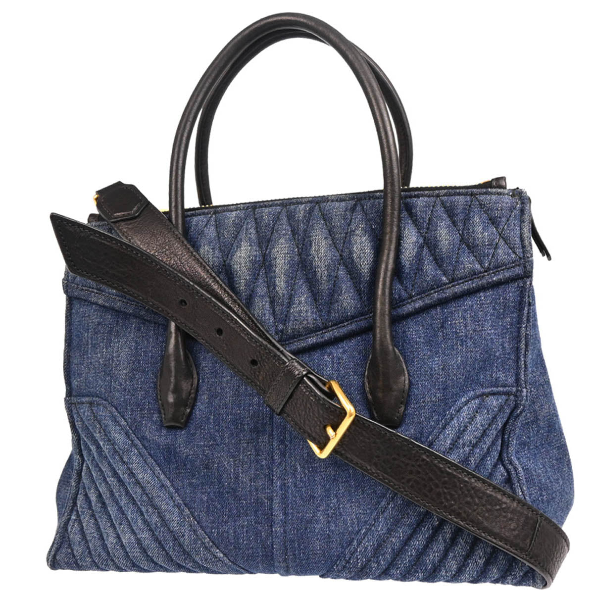 Miu Miu Blue Denim Biker 2way Shoulder Handbag