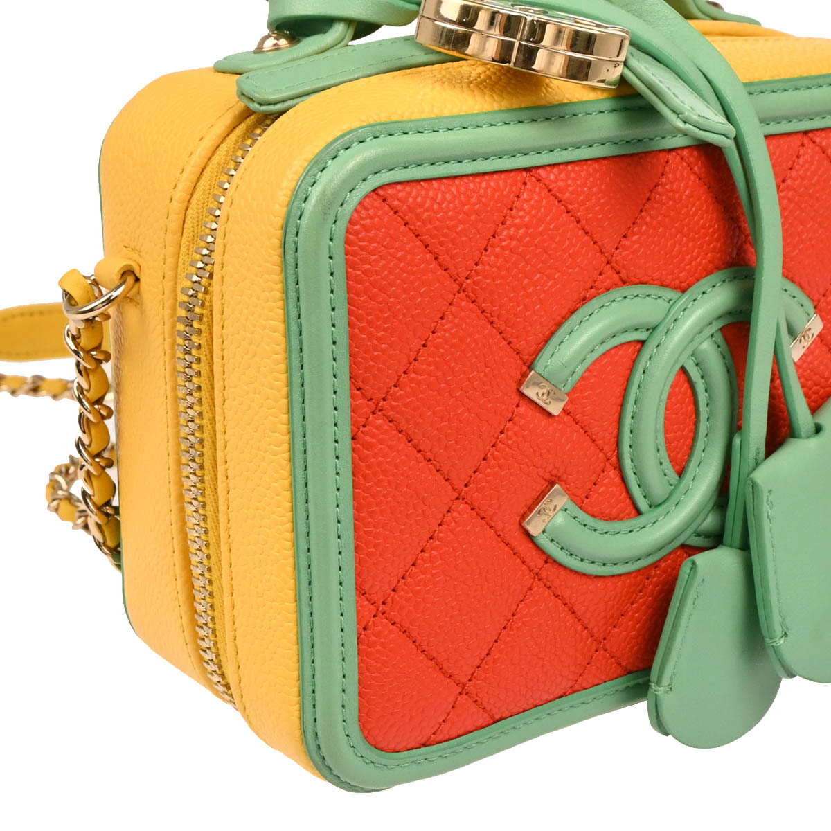 Chanel 2019 Yellow Caviar Filigree 2way Shoulder Vanity Handbag
