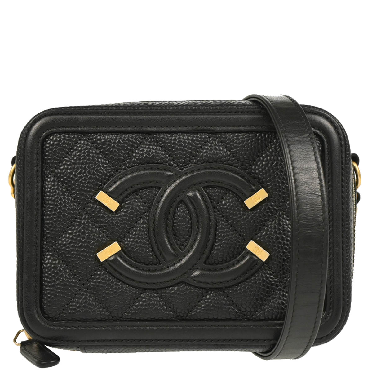 Chanel 2018-2019 Black Caviar Filigree Vanity Shoulder Bag