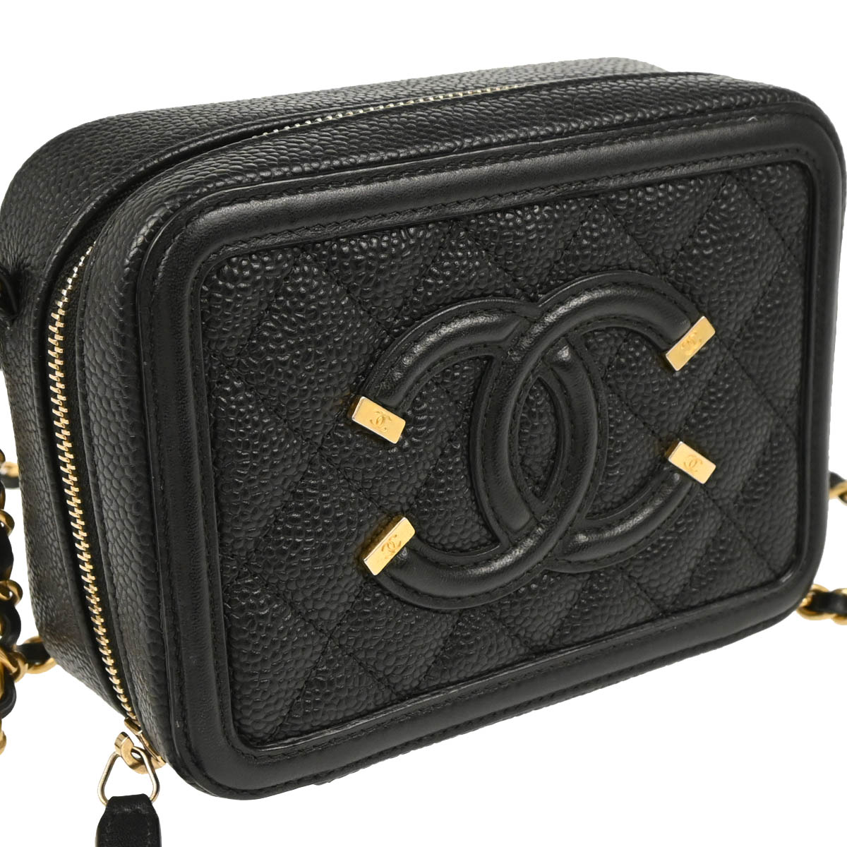 Chanel 2018-2019 Black Caviar Filigree Vanity Shoulder Bag