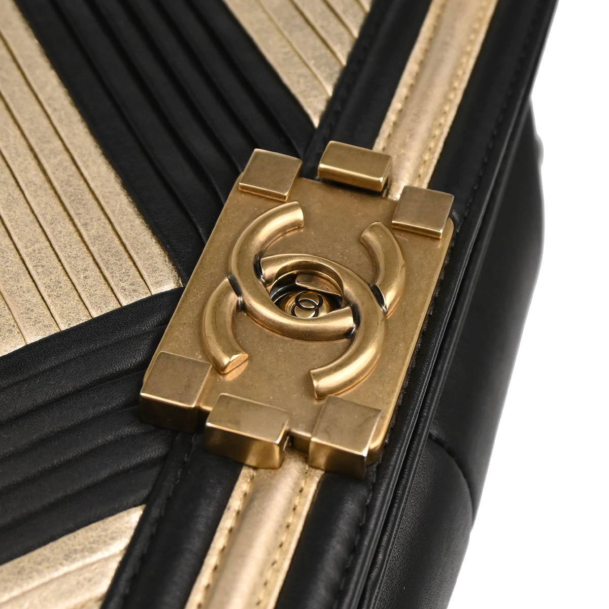Boy Chanel 2017 Black Gold Lambskin Medium Shoulder Bag