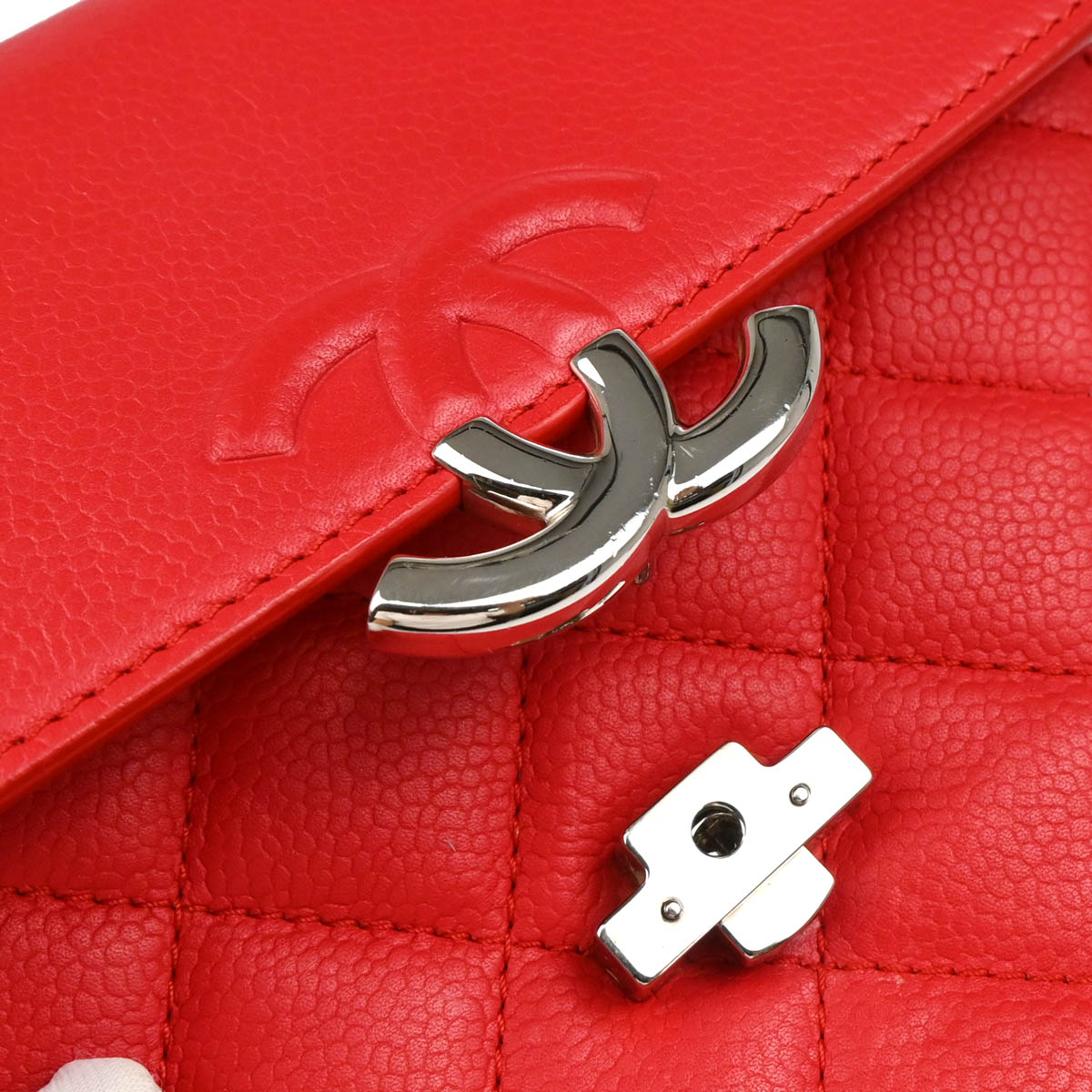 Chanel 2017 Red Caviar Half Coco CC Box Shoulder Bag