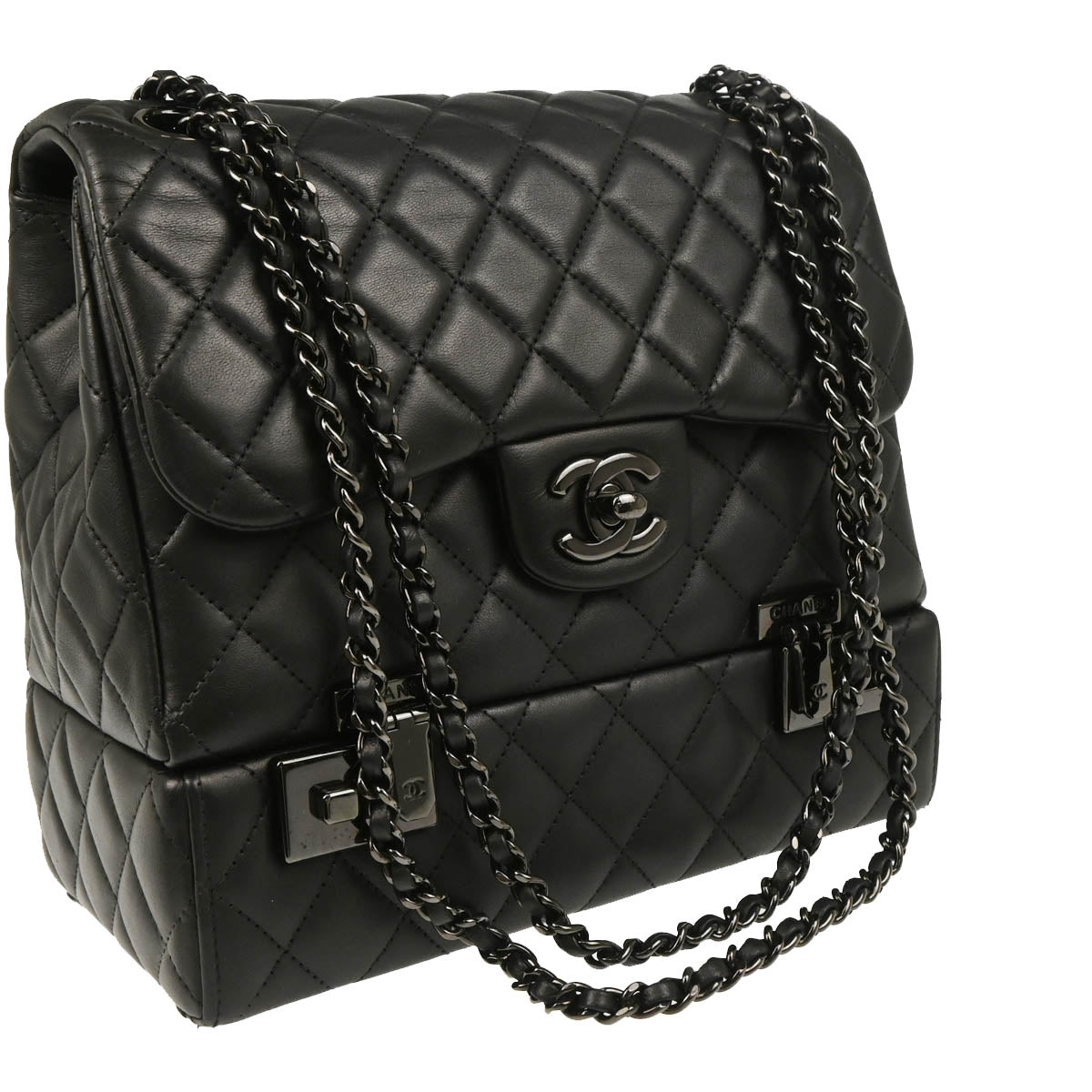 Chanel 2016-2017 Black Lambskin Cockpit Flap Shoulder Bag
