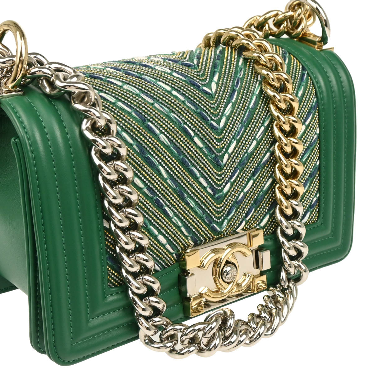 Boy Chanel 2018 Green Lambskin Chevron Small Chain Shoulder Bag