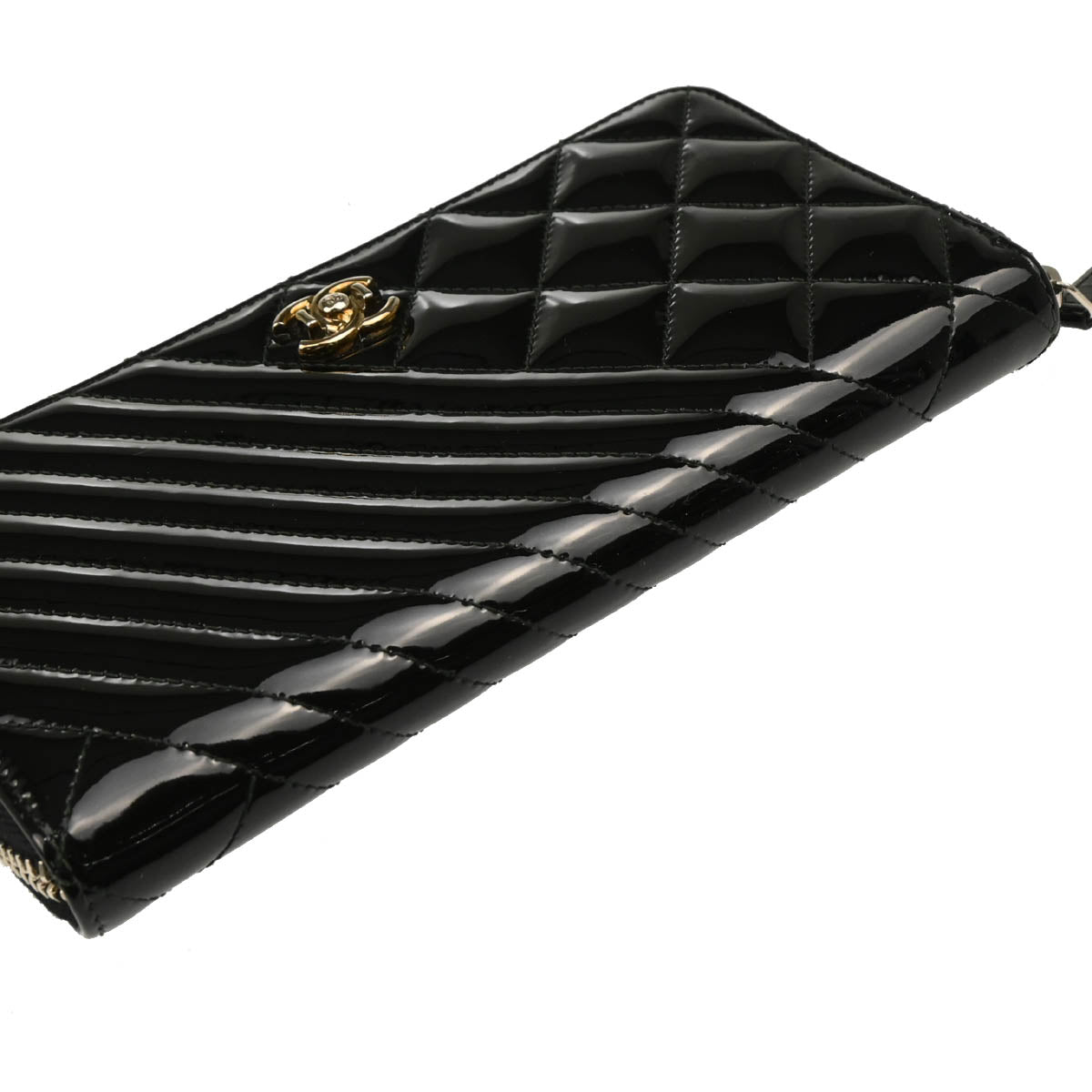 Chanel 2016-2017 Black Patent Leather Coco Boy Zip Around Wallet
