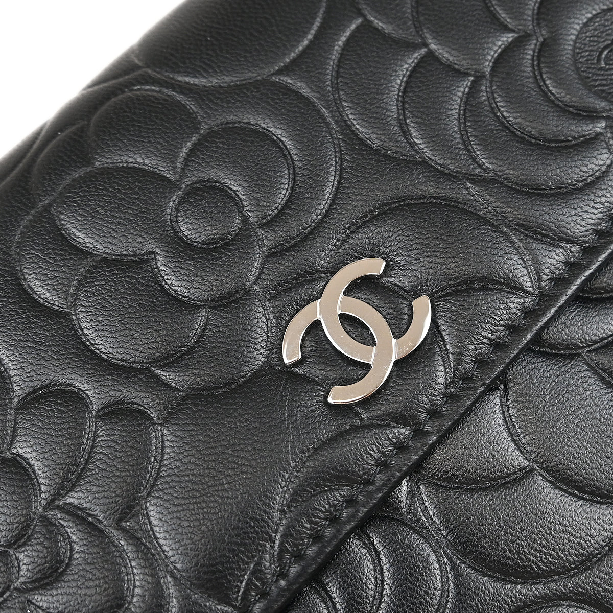 Chanel 2011 Black Calfskin Camellia Long Wallet