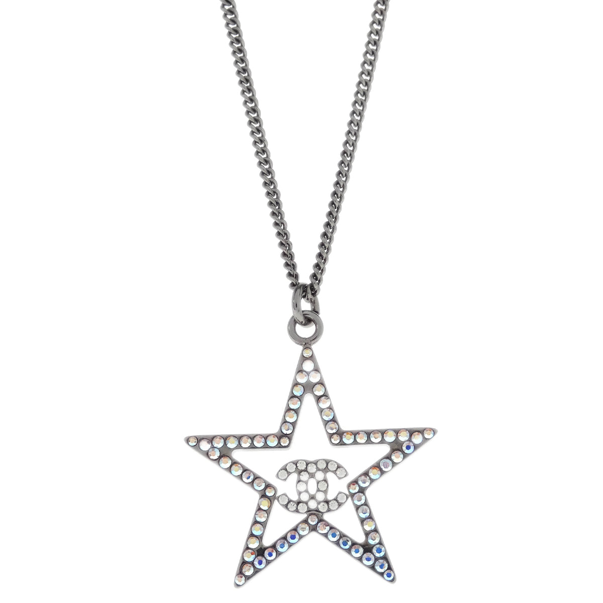 Chanel Star Chain Necklace Pendant Rhinestone Silver B17K