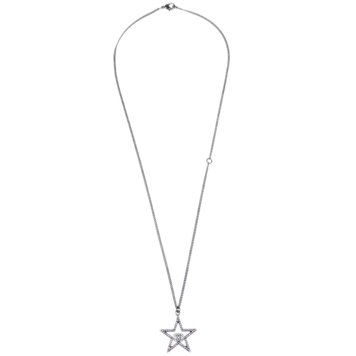 Chanel Star Chain Necklace Pendant Rhinestone Silver B17K