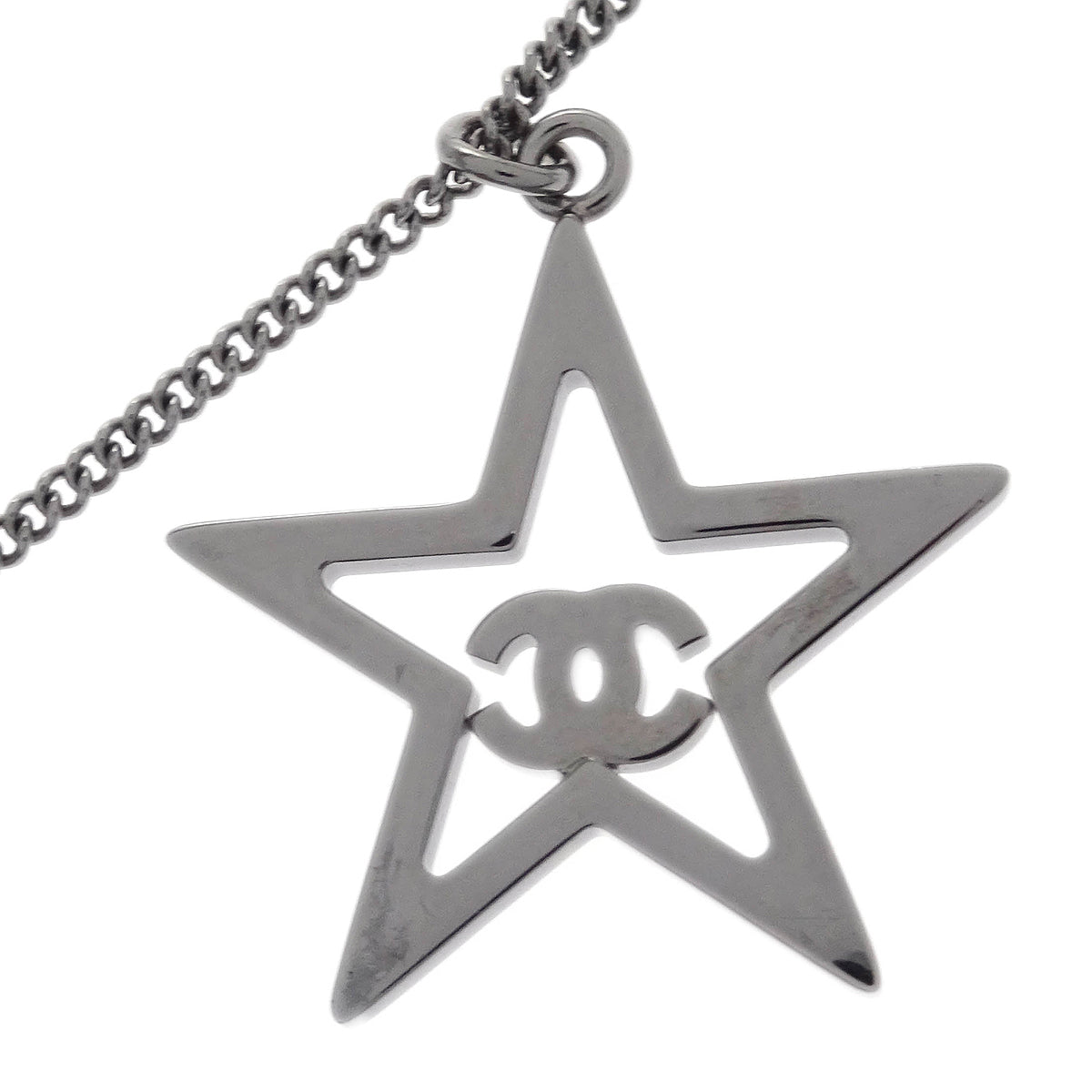 Chanel Star Chain Necklace Pendant Rhinestone Silver B17K
