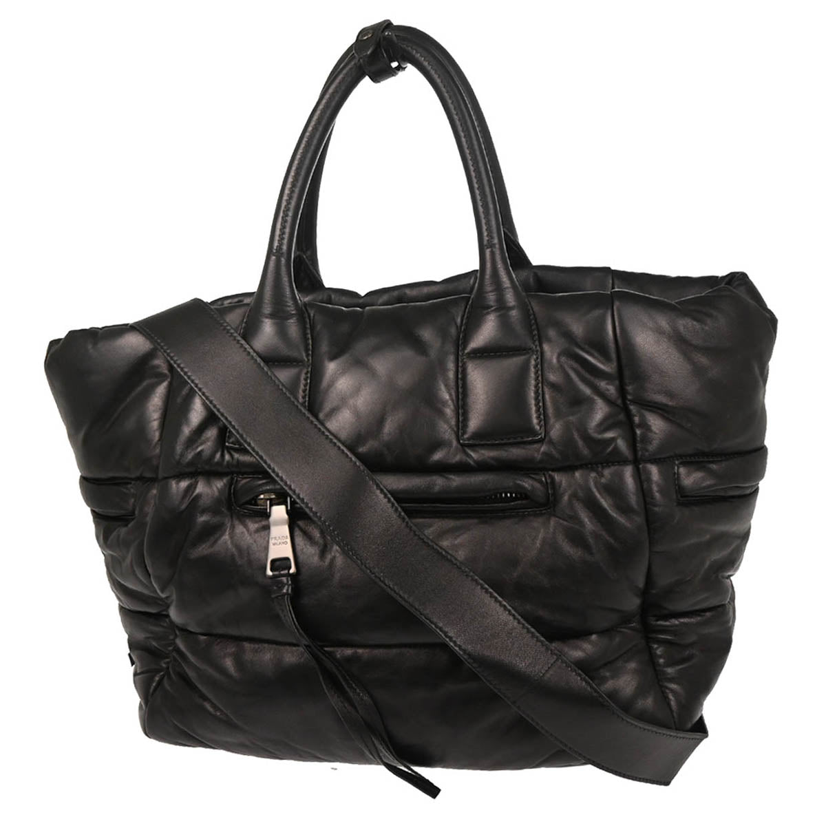 Prada Black Leather Bomber 2way Shoulder Handbag