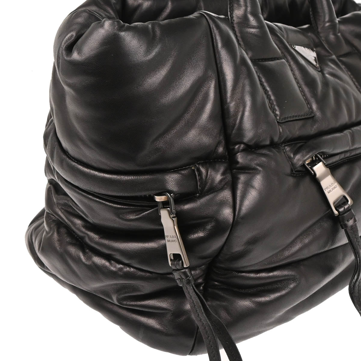Prada Black Leather Bomber 2way Shoulder Handbag