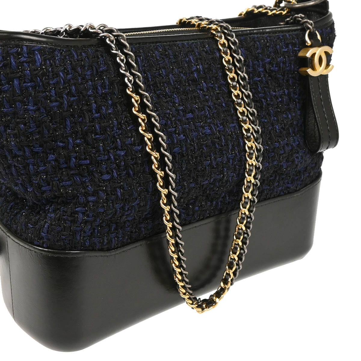 Chanel 2018 Black Navy Calfskin Tweed Large Gabrielle Shoulder Bag